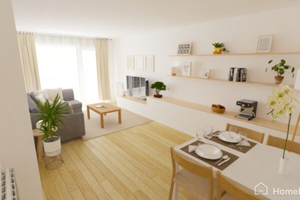 Projet de décoration à distance : une pièce de vie chaleureuse et épurée